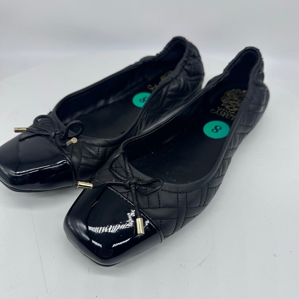 Vince Camuto Patent Square Toe Quilted Black Bow Tie Ballet Flat Womens Size 8